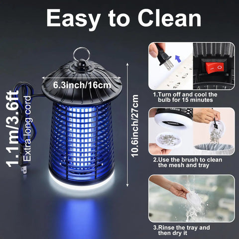 Outdoor And Indoor Mosquito Killer Zapper With Beastly 4200V High Powered Waterproof Design next to cleaning instructions