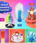 111 Experiments Science Kit For Kids With Chemistry Set STEM Toys For Boys And Girls Kid Friendly Birthday Gifts Volcano Crystals Physics Lab Educational Learning Project At Home Fun featuring colorful chemistry reactions and crystal projects.