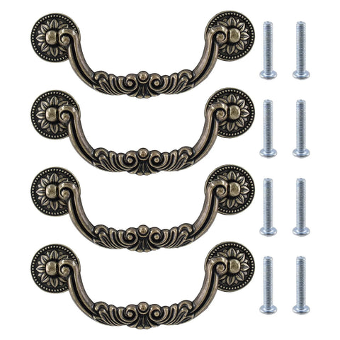 4 Pack Antique Bail Drop Drawer Pulls 158mm Overall Length With 128mm Hole Center Spacing Vintage Bronze Dresser Handles