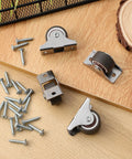 Heavy Duty Mini Caster Wheels 4 Pack For Cabinet Doors And Wardrobe Slide Rails Smoother Than Grease TPR Rollers displayed on wood.
