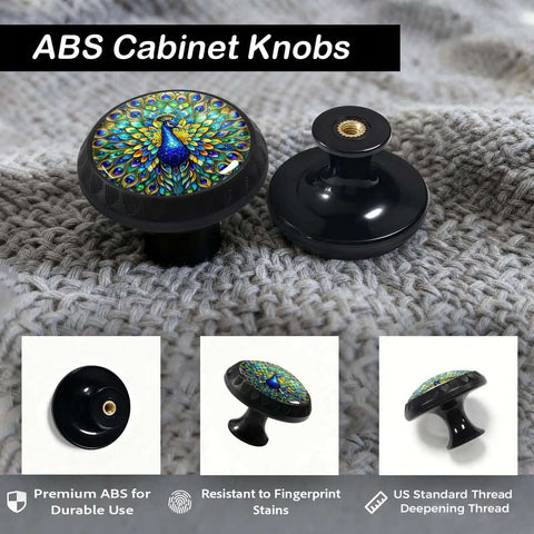 Colorful Peacock Cabinet Knobs 4 Pack For Kitchen And Bath With Stained Glass Look Jewel Tone Blue Green And Gold Accents