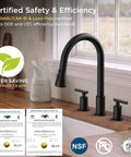 FORIOUS Black 2-Handle Kitchen Faucet, 3-Mode High Arc Pull Down Sprayer with lead-free certification in kitchen setting.