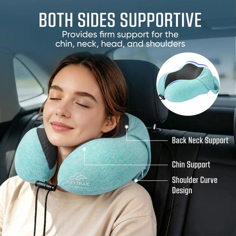 Travel Neck Pillow With Oversized Privacy Hood For Long Flights And Quick Naps On The Go Adjustable Chin And Neck Support With Drawstring And Buckle For Planes Trains Cars And Office Breaks, teal memory foam, car seat