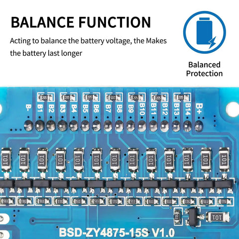 Close-up view of the Ridiculously Tough 13S 48V 30A Lithium Ion Bms Protection Board showing balance function components.