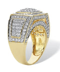 Mens 18k Yellow Gold Plated Round Pave Cubic Zirconia Ice Grid Style Ring Size 10 with 3.20 ctw of sparkling gems.