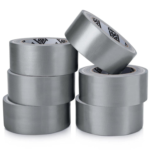 Silver Duct Tape 6 Roll Multi Pack, 90 Feet Each, 2 Inch Wide Heavy Duty Waterproof Tape with No Residue and Easy Tear, stacked rolls