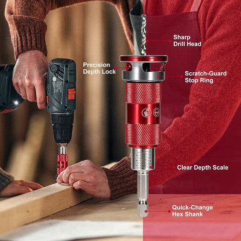 Tough As Nails TCT Alloy Countersink Drill Bit Set With Adjustable Depth Stop Collar in use, showing precision depth lock and sharp drill head.