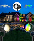 Low Voltage RGBW Landscape Lights With Connectors 12 Pack 10W Color Changing LED Pathway Lighting For Garden Waterproof 12V 24V Warm White Plus 16 Colors Last Color Memory Easy Install Durable illuminating a house at night.