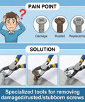 Multi Function Screw Cutter Pliers With Non Slip Serrated Jaws demonstrating extraction of stripped and rusted screws.