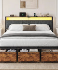 Sturdy King Size Platform Bed Frame With Handy Storage Headboard And Three Silent Glide Roll Away Drawers showcasing organized storage and modern design.
