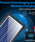 Keep Your Rig Powered Up With This Top Shelf 12V 10W Solar Battery Charger Panel Kit For Cars Trucks Rvs Boats Motorcycles showing built-in diode for reverse charging.