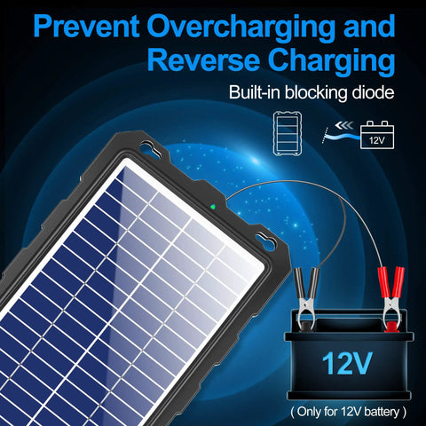 Keep Your Rig Powered Up With This Top Shelf 12V 10W Solar Battery Charger Panel Kit For Cars Trucks Rvs Boats Motorcycles showing built-in diode for reverse charging.