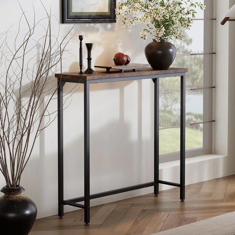 Narrow Entryway Console Table And Sofa Side Table In Industrial Hallway Style For Small Spaces Space Saver in a living room