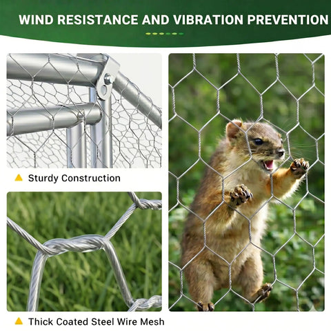 Beefy Heavy Duty Large Metal Chicken Coop Walk In Run Pen With Waterproof Cover for Outdoor, showing wire mesh detail with an animal climbing.