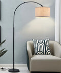 Slick Arc LED Floor Lamp With Marble Base For Living Room Rotatable Hanging Light Adjustable Arc Design Beige Linen Shade