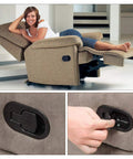Heavy Duty Recliner Handle And Pull Cable Kit For Repairing Worn Out Sofas And Sectionals With No Sweat Setup And Sweet Smooth Glide that showcases a woman relaxing in a recliner.