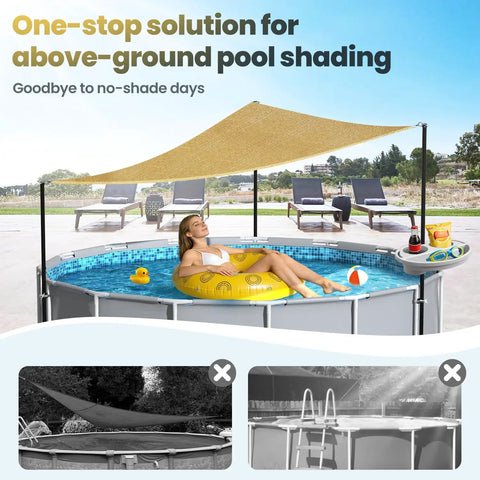 Above Ground Pool Shade Kit With Storage Tray, UV Resistant Shade Sail for 15 to 22 Ft Pools installed over round pool