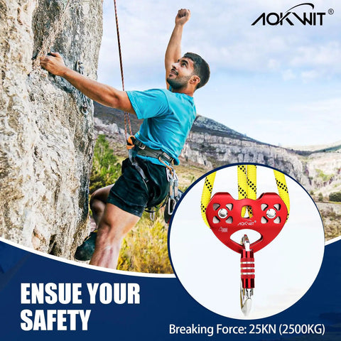 Climber using Dual Tandem Zip Line Pulley For 8 To 13mm Rope, Beefy Aluminum Alloy Shell With Stainless Bearings For Smoother Run, 25KN