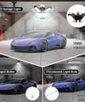 Comparison of 2 Pack LED Garage Light Super Bright 260W 26,000 LM 6500K Daylight with other bulbs in a garage setting.