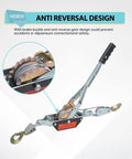 4 Ton Dual Gear Come Along Power Puller With Two Hooks And Steel Cable for heavy duty lifting, highlighting anti-reversal design