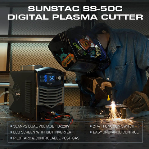 Non Touch Pilot Arc Plasma Cutter With 50 Amp Power, Dual Voltage 110 And 220 Volt IGBT Inverter, Large LCD Display