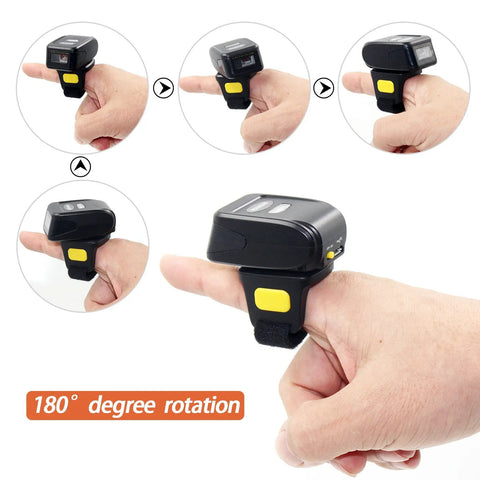 Finger Worn Ring Barcode Scanner For 1D And 2D Codes, Mini Wearable Reader On The Go That Scans QR PDF417 DataMatrix From Screen Or Paper, 2 4G Wireless And Bluetooth Four Point Zero, Compatible With Windows Mac OS Android iOS