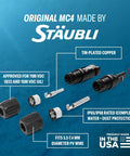 MC4 Solar Panel Connectors Set 10 Pairs With Snap In Locking For A Snug Plug And Play Fit, MULTILAM Low Contact Resistance, Fits 5.5 To 7.4mm PV Cable, IP65 IP68 Weatherproof, Requires Copper Terminal Crimp Tool, Made In USA.