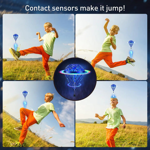 Child playing with Latest Dope Flying Toy With AI Motion Control And Contact Sensing Bounce Flip Flight Modes outdoors