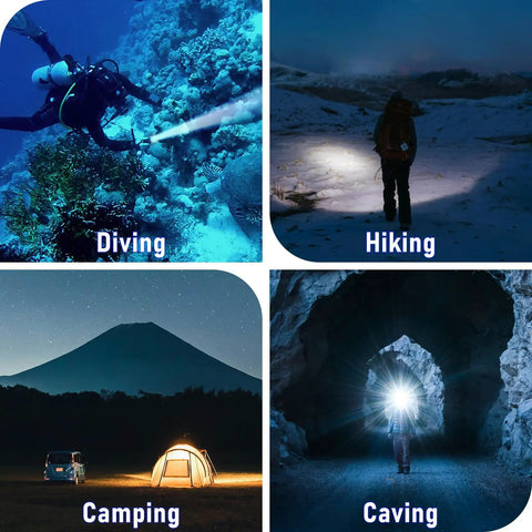 Scuba Diving Flashlight 3200 Lumen Long Throw Underwater Light 472 Meters Focus Beam Waterproof for Diving, Hiking, Camping, Caving.