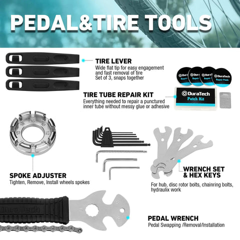 All In One Bike Repair Kit With Storage Box 41 Piece Tools Set For Mountain Road And Park Bicycles including tire levers, wrenches