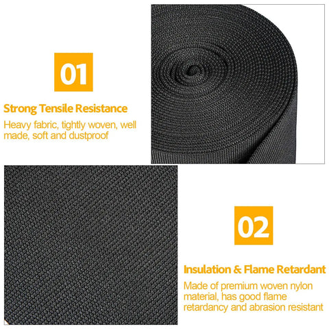 Close-up of Black Nylon Protective Hose Sleeve Shield, roll view, showcasing strong tensile resistance, 2.25 inch ID, abrasion resistant.