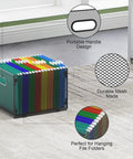 Collapsible Mesh Hanging File Crates With Handy Carry Handle Letter Size Document Holder and Portable Desk Organizer with colorful folders.