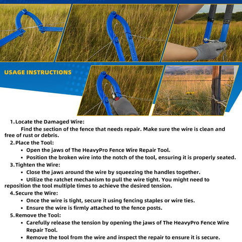 Image of Heavy Duty Fence Wire Tightener Weighs 6.8 Lb for quick repairs of slack fence wire with visible iron build in use.