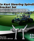 Heavy Duty Go Kart Steering Spindle Bracket Set With Four And A Half Inch Axle And Five Eighth Inch Shaft For Predator 212Cc 196Cc 301Cc 420Cc Six Point Five Hp Thirteen Hp Fifteen Hp Yerf-Dog Manco Azusa Go Kart Parts Built Tough Pro Grade Durable, shown with go kart and components