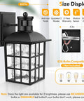 2 Pack Motion Sensor Outdoor Lights With Dusk To Dawn Sensor And Wall Mount Exterior Black Lantern Sconces, size and bulb details
