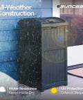 Hideaway Outdoor Trash Can With Lid, Resin Waste Container For Patio Garden Deck, Concealed Garbage Bin, shown in rain