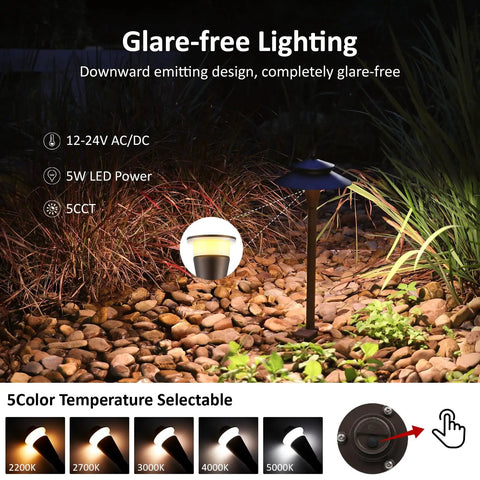 Low Voltage Landscape Lighting Kit 12V LED Pathway Lights With Five Color Options 5W Per Light Bronze Finish illuminated garden landscape