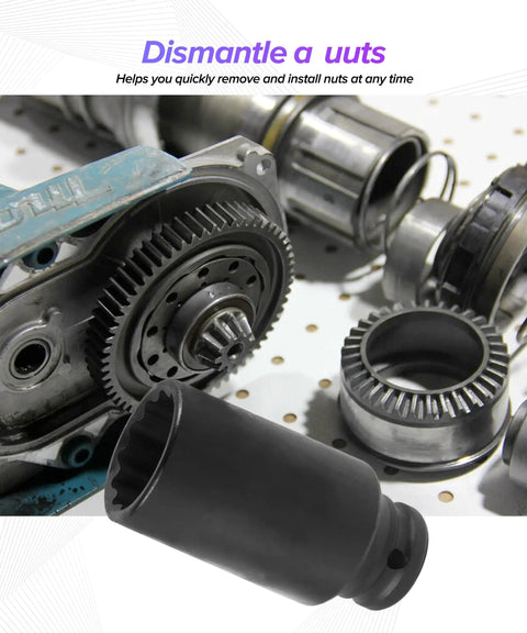 Shop Ready 30mm 12 Point Deep Well Impact Axle Nut Socket Engineered Tough For Quick Hub Lock Nut Pulling On Most Domestic Vehicles Without Giving You Heartburn, black chrome design.
