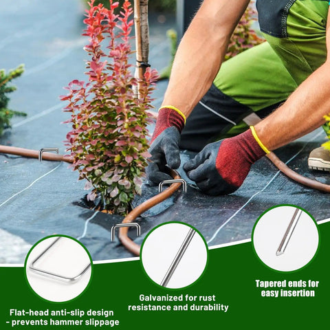 52 Pack 6 Inch Heavy Duty 11 Gauge Landscape Staples With Adjustable Width From 1.26 To 2 Inches securing garden fabric