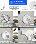 Installation guide for Three Head LED Outdoor Flood Light With Motion Sensor, showing tools and steps for garage and yard setup.