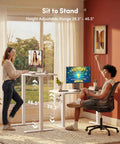 Two people using 32 Inch Electric Standing Desk With Adjustable Height From Sitting To Standing, showing different height settings