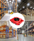 Heavy Duty Machine Skate Dolly Heavy Hitter Industrial Rolling Platform featuring red turntable in warehouse setting.