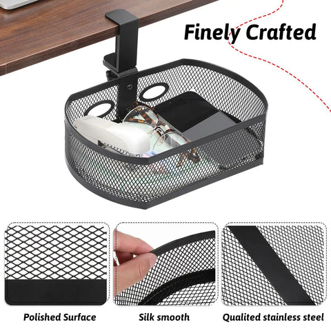 Under Desk Storage Drawer Organizer With Clamp On Mount 360 Degree Rotating Hanging Tray Basket for desk with polished surface