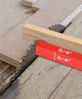 Pro Grade Setup Blocks Kit 16 Piece Precision Aluminum Height Gauge for routers and table saws beside saw blade and wood