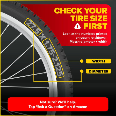 Guide for checking tire size with 27.5x1.75-2.125 dimensions before using 27.5 Inch Bike Inner Tubes Set Of 2.