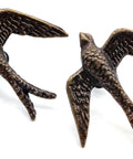 Vintage Cast Iron Closet Door Pull Handles In Bronze Finish With Delicate Bird Design Set Of 2. Handcrafted bird-shaped pull handles.