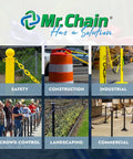 Yellow Plastic Barrier Chain 1.5 Inch Link Diameter 100 Foot Length For Crowd Control And Traffic Direction, lightweight and rust free