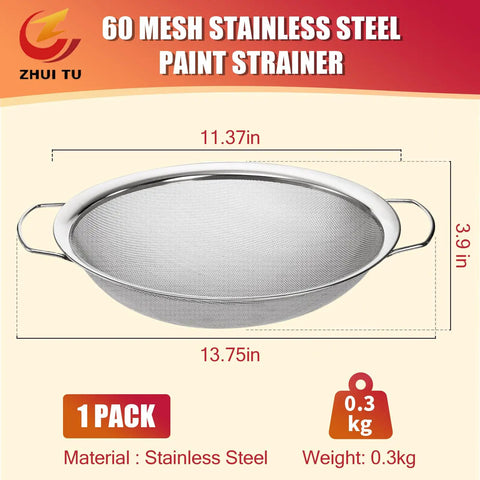 Fine Mesh Paint Strainer 60 Mesh Stainless Steel Filter For Emulsions Honey Funnel Cover Fits 5 Gallon Paint Buckets