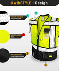 Hi Viz Safety Vest Class 2 ANSI OSHA Reflective Mesh With Multi Pocket Design Heavy Duty For Construction Surveyors Black 2XL