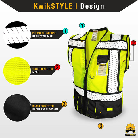 Hi Viz Safety Vest Class 2 ANSI OSHA Reflective Mesh With Multi Pocket Design Heavy Duty For Construction Surveyors Black 2XL